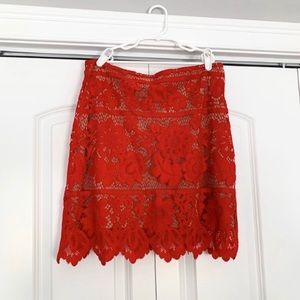 For Love & Lemons Gianna Lace Mini Skirt in Red